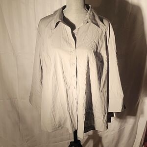 Fred David Woman's Stretchy Beige Button Down Quarter Sleeve Blouse, 3X, NWT